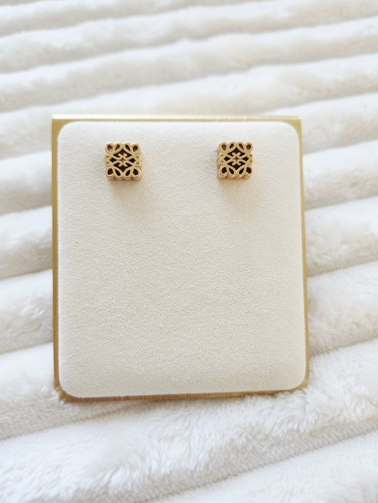 Loewe Jewelry - Loewe Anagram Stud Earrings Gold Tone Square Openwork Logo
